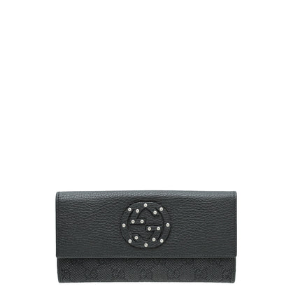 Gucci Black Studded Interlocking G Continental Wallet