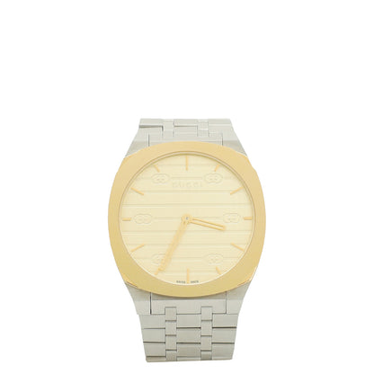 Gucci Stainless Steel 18K Yellow Gold 25H 30mm Quartz Watch