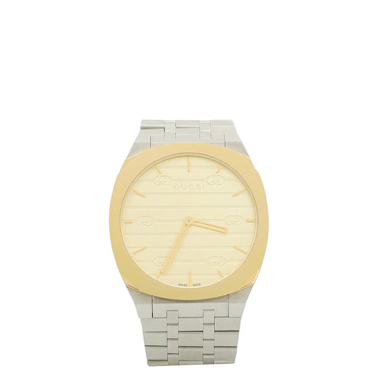 Gucci Stainless Steel 18K Yellow Gold 25H 30mm Quartz Watch