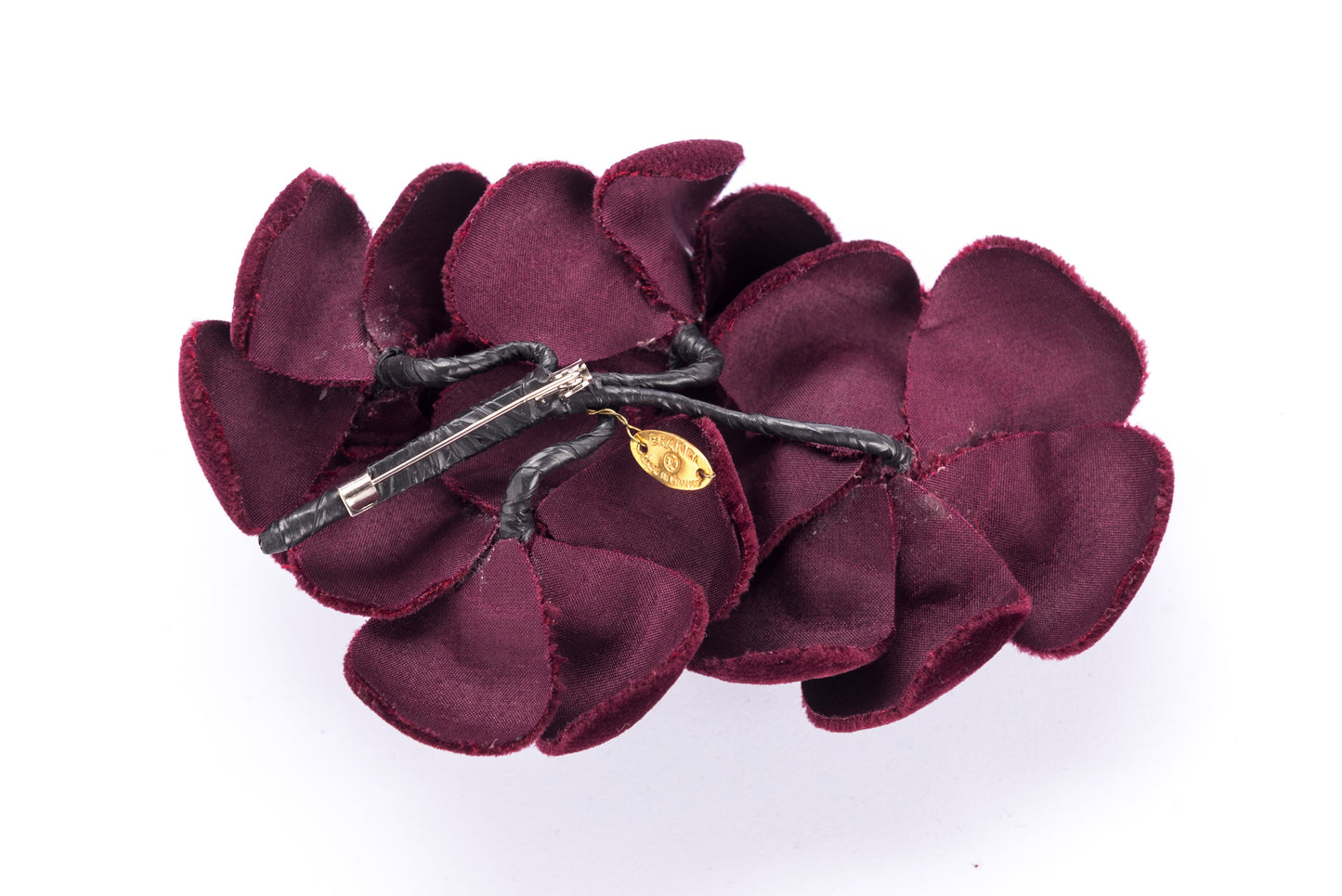 Chanel 4 Camellia Flower Brooch Maroon Color, Velvet, no Dust Cover & Box