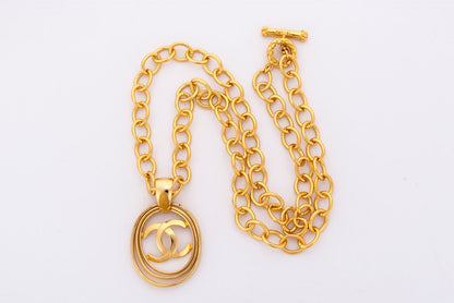 Chanel Vintage Gold Necklace Triple Ring CC Logo, no Dust Cover & Box