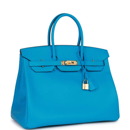 Hermes Birkin 35 Bleu Frida Epsom Gold Hardware