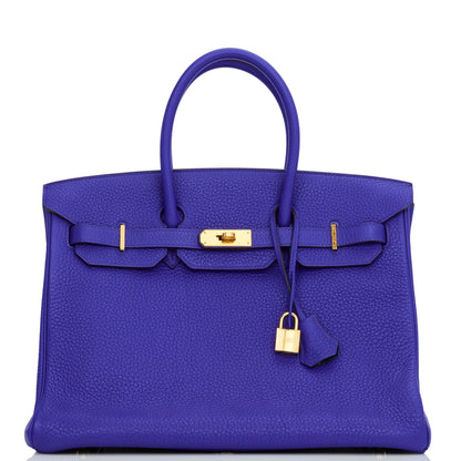 Hermes Special Order (HSS) Birkin 35 Bleu Electric Verso Clemence Gold Hardware