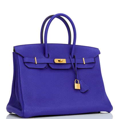 Hermes Special Order (HSS) Birkin 35 Bleu Electric Verso Clemence Gold Hardware