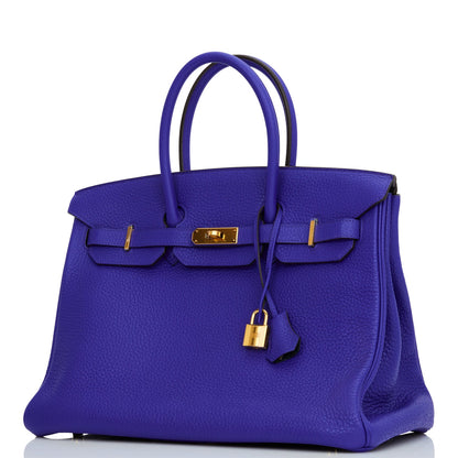 Hermes Special Order (HSS) Birkin 35 Bleu Electric Verso Clemence Gold Hardware