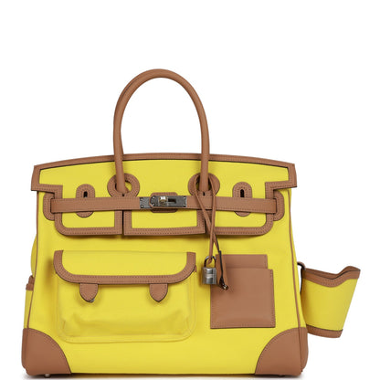 Hermes Birkin Cargo 35 Jaune Citron Toile and Chai Swift Palladium Hardware