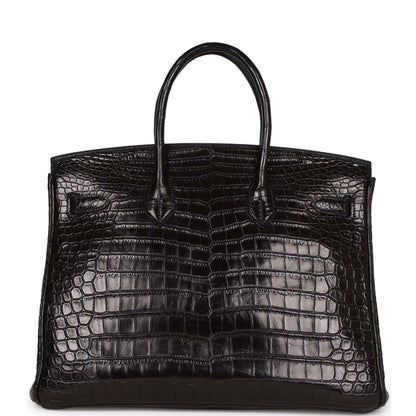 Hermes Birkin 35 Black Matte Crocodile Porosus Palladium Hardware