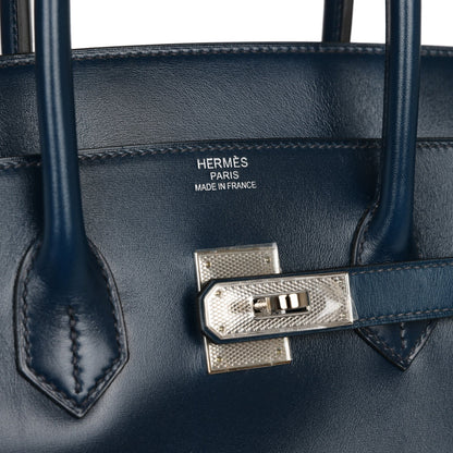 Hermes Birkin 35 Bleu De Prusse Box Calf Guilloché Palladium Hardware