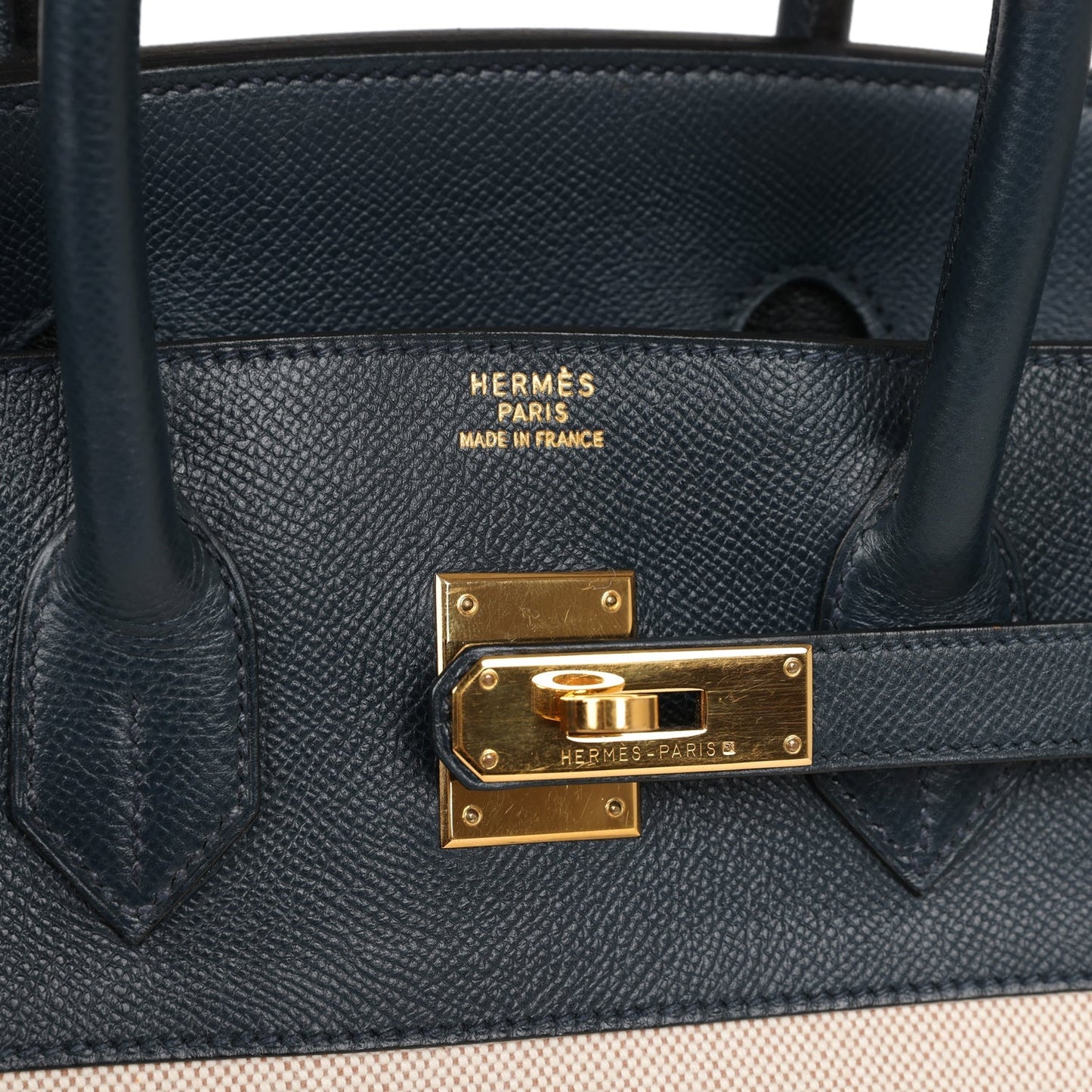 Vintage Hermes Birkin 35 Bleu Indigo Courchevel and Toile H Gold Hardware