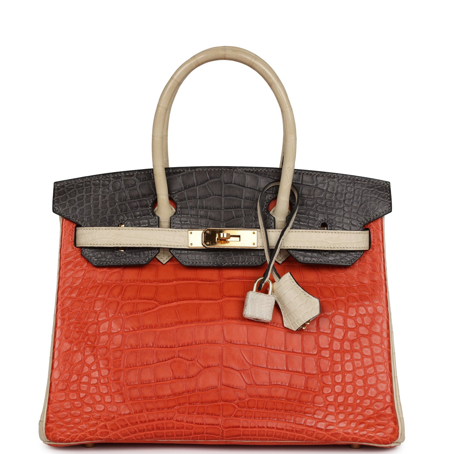 Hermes Special Order (HSS) Birkin 30 Beton, Graphite and Sanguine Matte Alligator Gold Hardware