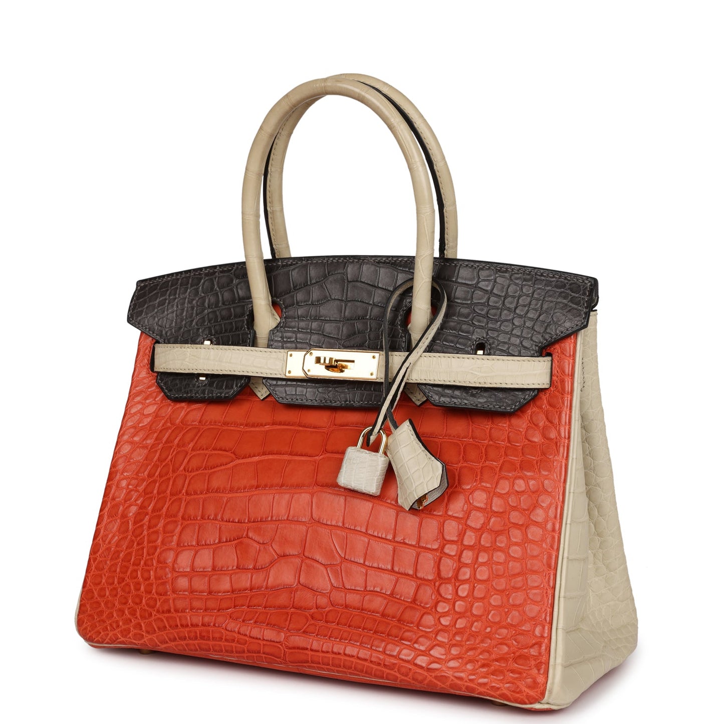 Hermes Special Order (HSS) Birkin 30 Beton, Graphite and Sanguine Matte Alligator Gold Hardware