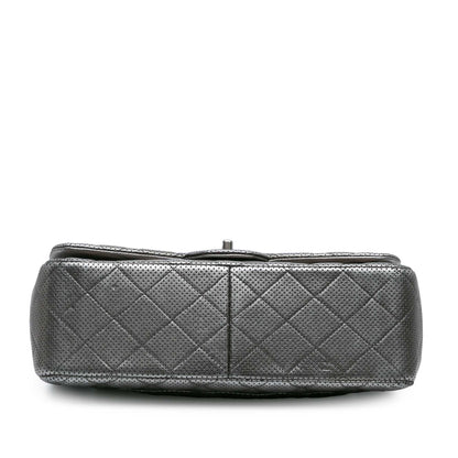 Silver Chanel Jumbo Classic Perforated Lambskin Double Flap Shoulder Bag
