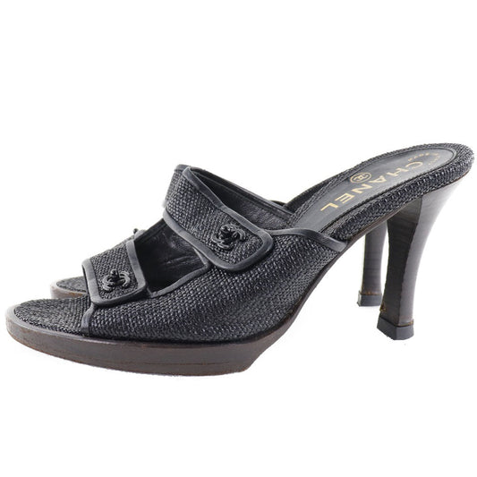 CHANEL Mule leather black double belt Turn lock COCO Mark Women 36 Used