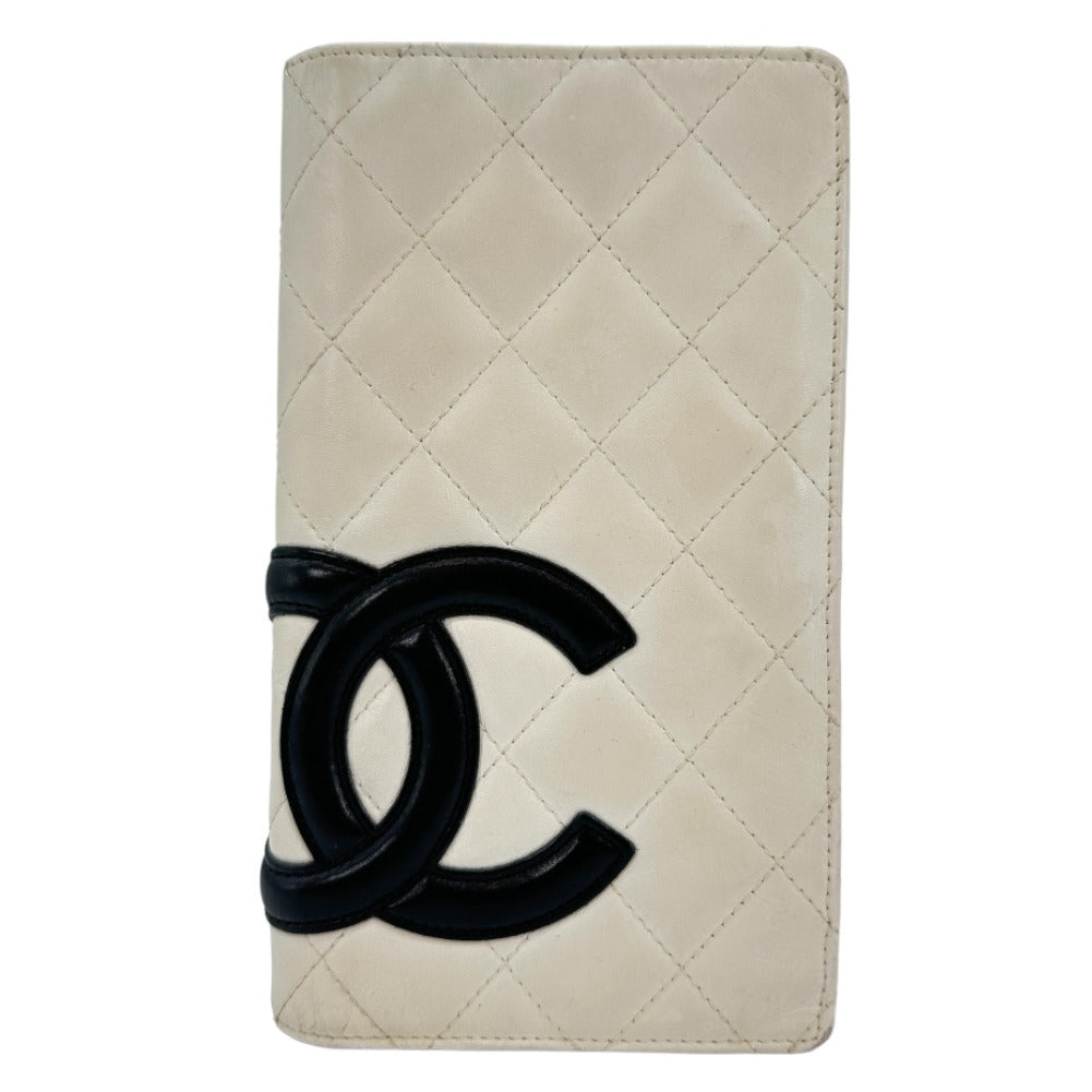 CHANEL Long Wallet Purse leather leather White Cambon line Women