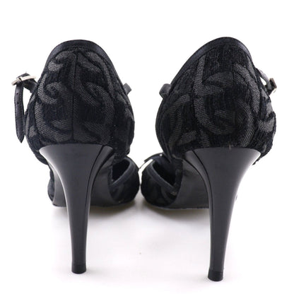CHANEL Sandals Satin black Ankle strap Camelia Women 35 1/2 Used