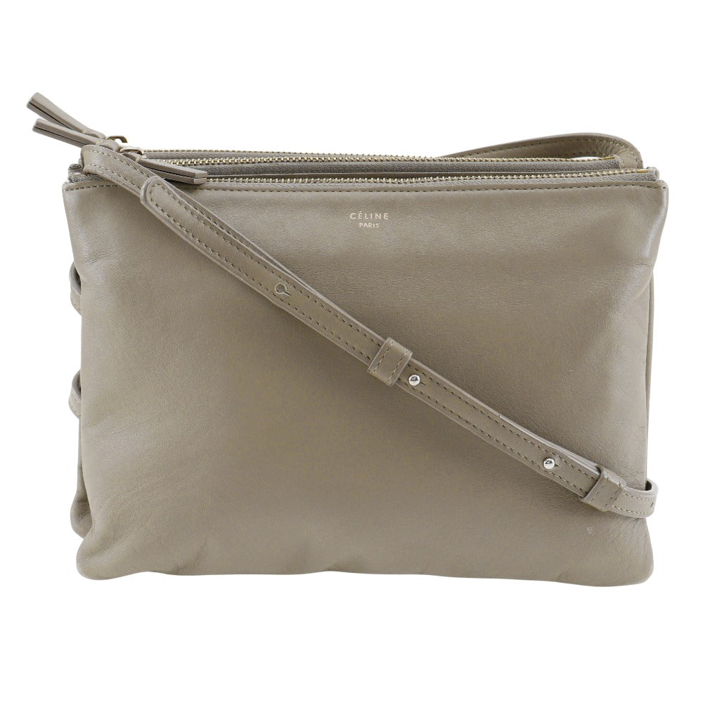 CELINE Shoulder Bag Calfskin gray Trio Large Women Used