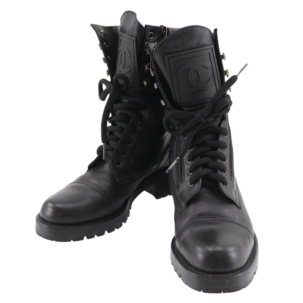 CHANEL boots leather black Sports line Women 35 Used