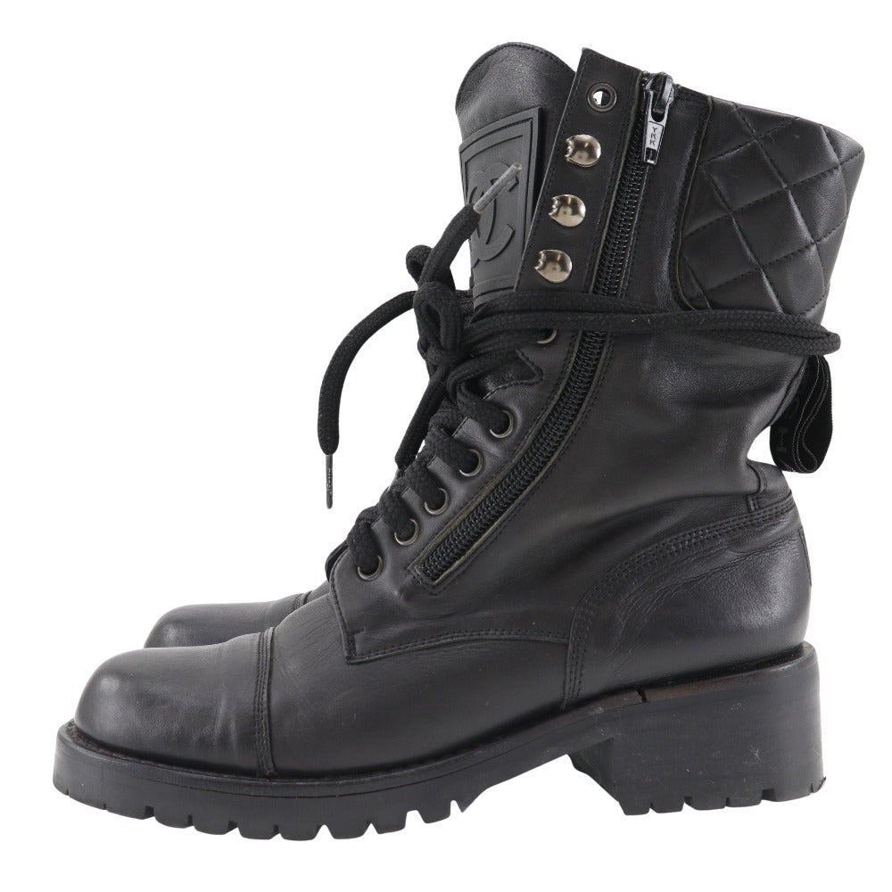 CHANEL boots leather black Sports line Women 35 Used