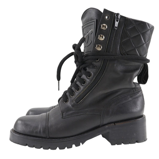 CHANEL boots leather black Sports line Women 35 Used