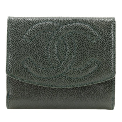 CHANEL Bifold Wallet A13496 Caviar skin Deep green COCO Mark Women