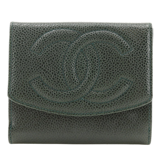 CHANEL Bifold Wallet A13496 Caviar skin Deep green COCO Mark Women