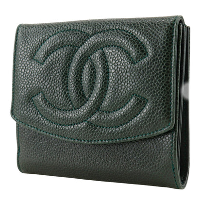 CHANEL Bifold Wallet A13496 Caviar skin Deep green COCO Mark Women