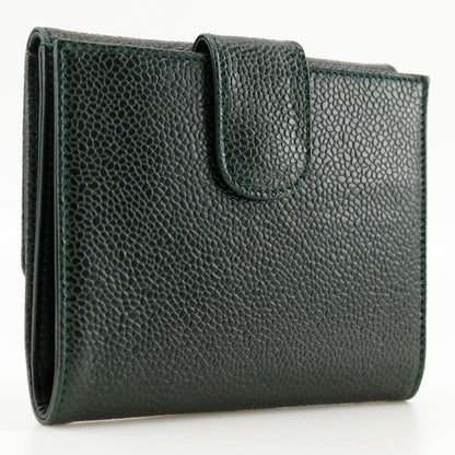 CHANEL Bifold Wallet A13496 Caviar skin Deep green COCO Mark Women