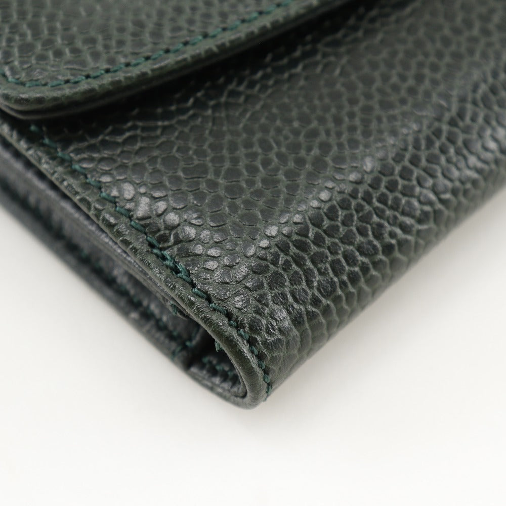 CHANEL Bifold Wallet A13496 Caviar skin Deep green COCO Mark Women
