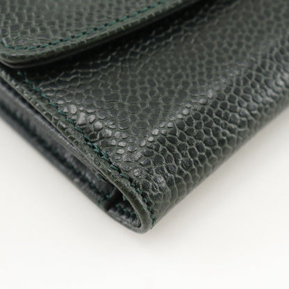 CHANEL Bifold Wallet A13496 Caviar skin Deep green COCO Mark Women