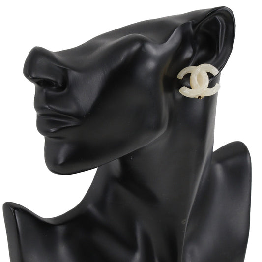 CHANEL Earring plastic White COCO Mark Women Used