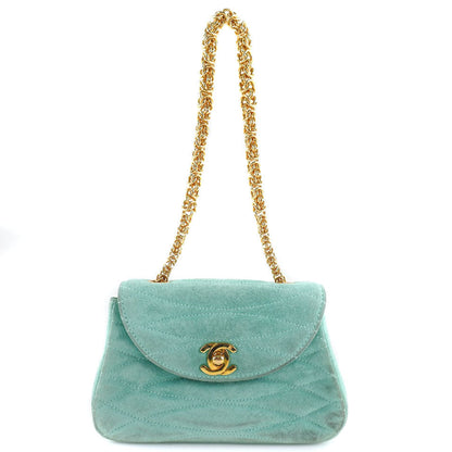 CHANEL Handbag Suede Green vintage COCO Mark Chain handbag Women Used