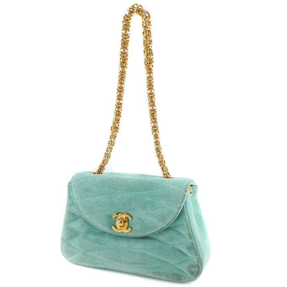 CHANEL Handbag Suede Green vintage COCO Mark Chain handbag Women Used