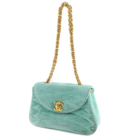 CHANEL Handbag Suede Green vintage COCO Mark Chain handbag Women Used