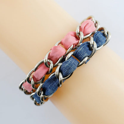 CHANEL bracelet Metal, Denim Silver Chain 2 COCO Mark