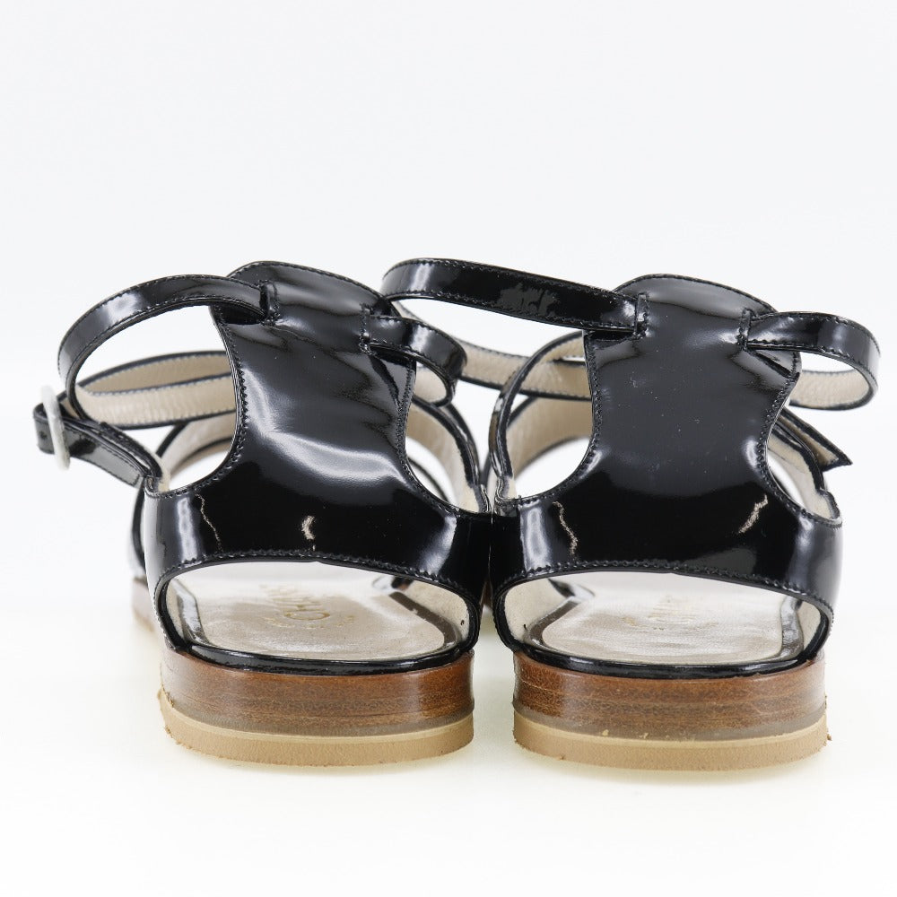 CHANEL Sandals Patent leather black Ankle strap flat COCO Mark Women 36 1/2 Used