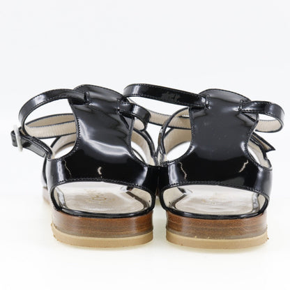 CHANEL Sandals Patent leather black Ankle strap flat COCO Mark Women 36 1/2 Used