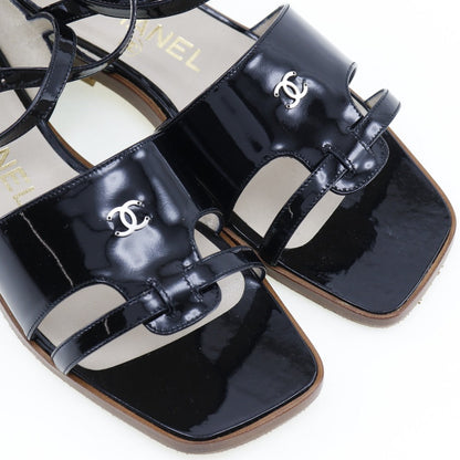 CHANEL Sandals Patent leather black Ankle strap flat COCO Mark Women 36 1/2 Used
