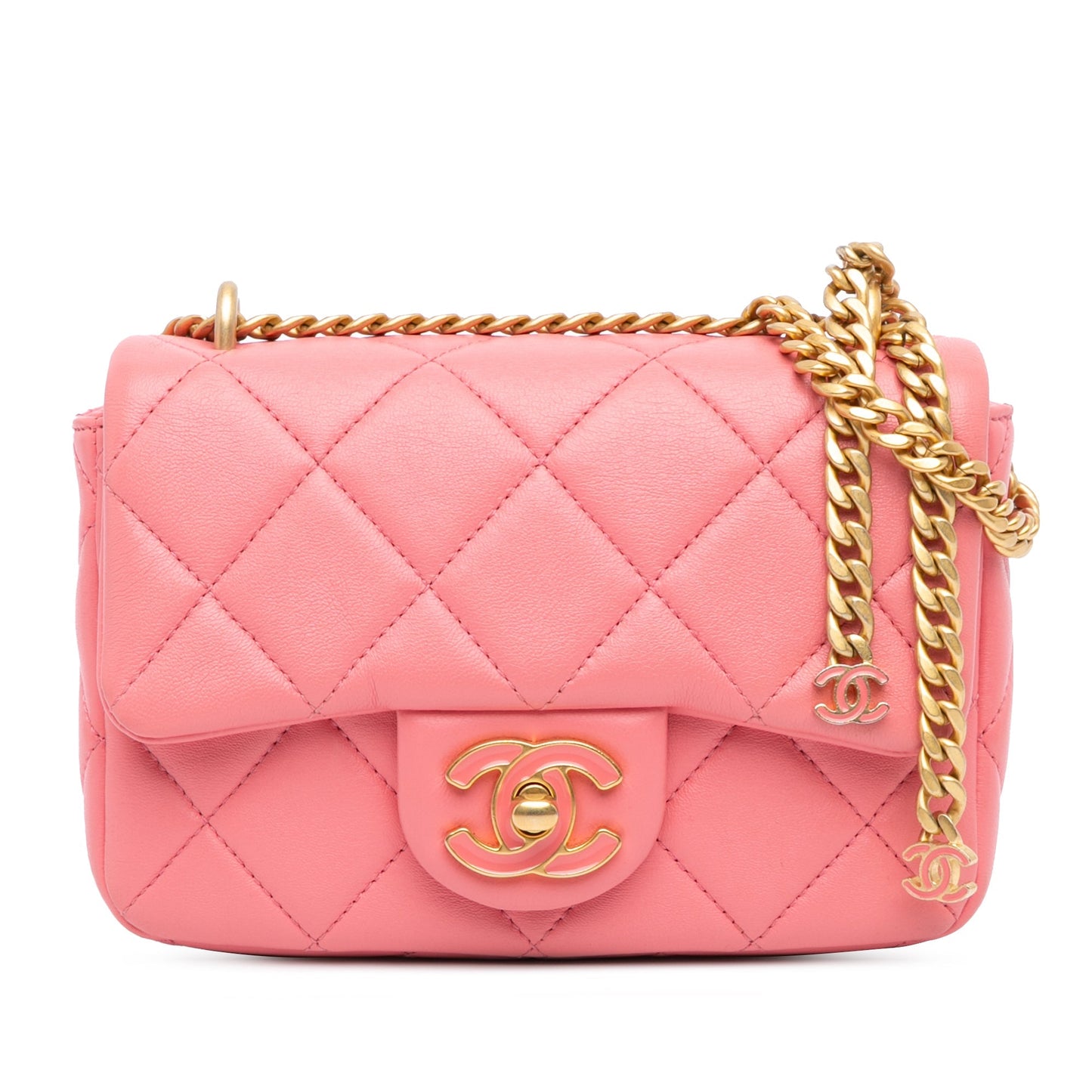 Pink Chanel Mini Lambskin Pending CC Flap Crossbody Bag