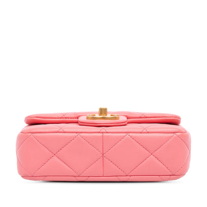 Pink Chanel Mini Lambskin Pending CC Flap Crossbody Bag