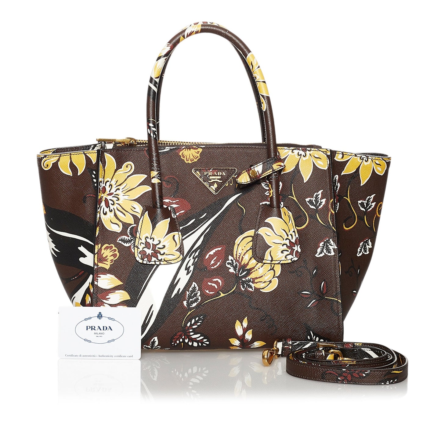 Prada Printed City Calf Double Zip Satchel