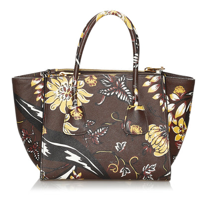 Prada Printed City Calf Double Zip Satchel