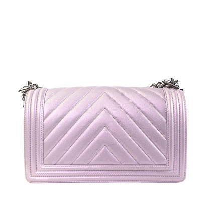 CHANEL Medium Metallic Chevron Quilted Lambskin Boy Flap Bag