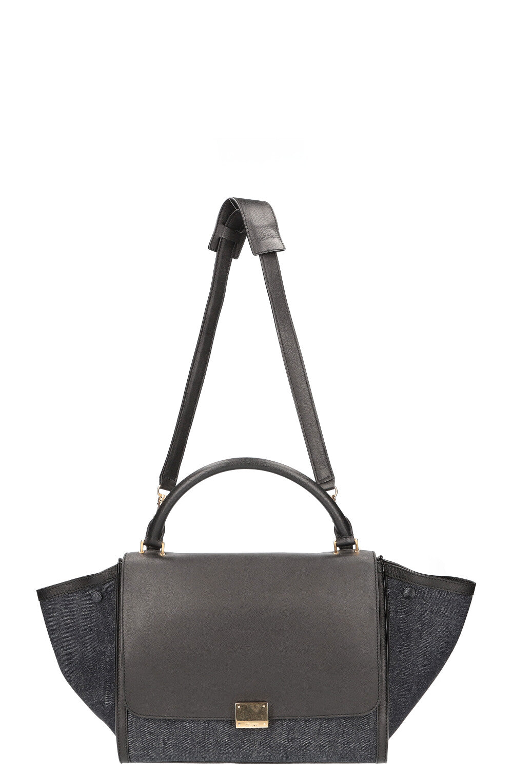 CÉLINE Trapeze Bag Leather & Denim Blue & Black