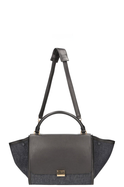 CÉLINE Trapeze Bag Leather & Denim Blue & Black