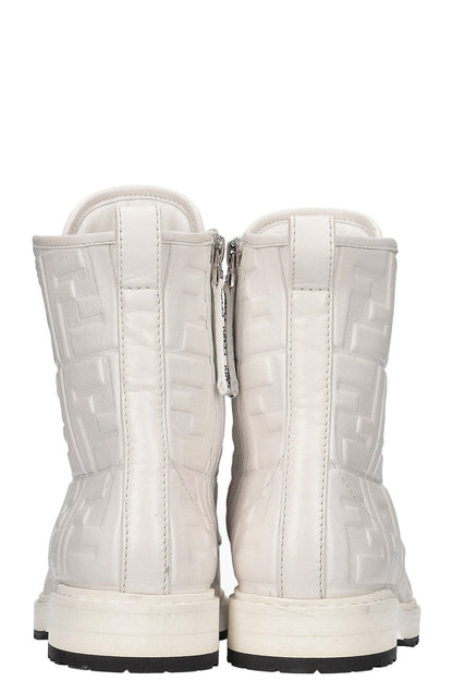 FENDI Zucca Embossed Combat Boots White