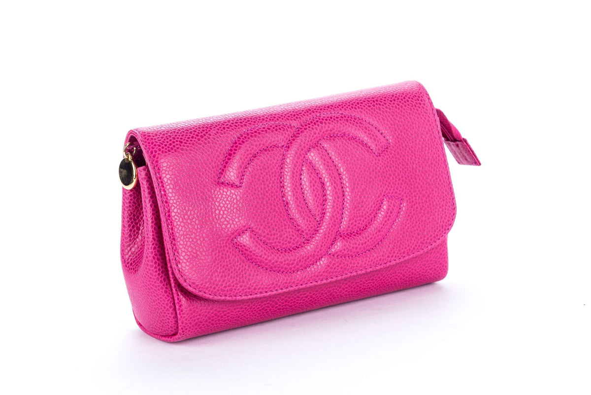 Chanel Timeless Pink Caviar Leather Pouch with  & Box
