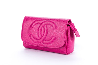 Chanel Timeless Pink Caviar Leather Pouch with  & Box