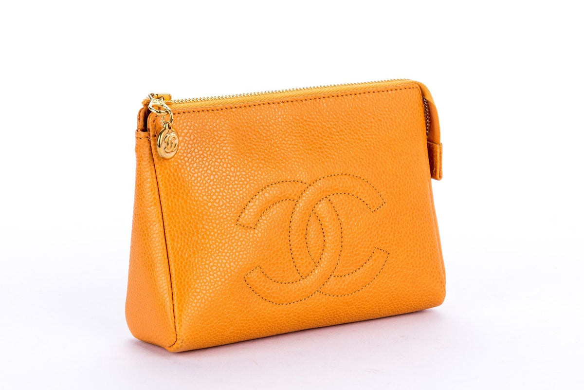 Chanel Timeless Papaya Caviar Leather Zippy Pouch with  & Box
