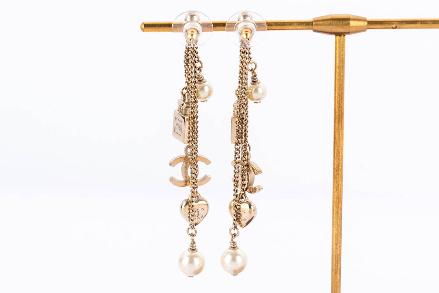 Chanel Light GP Drop Earrings Perfume Heart Shape & CC Motif