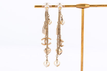 Chanel Light GP Drop Earrings Perfume Heart Shape & CC Motif